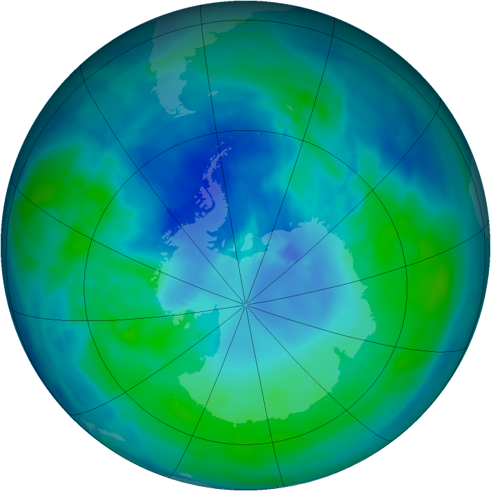 Antarctic ozone map for 22 March 2015
